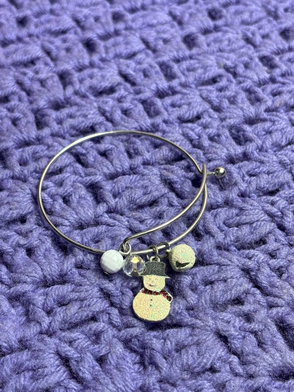 Silvertone Adjustable Charm Bracelet Snowman Sleighbell Snowball